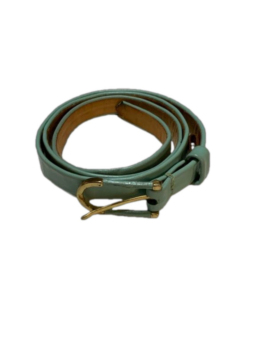 Vintage seafoam green thin leather belt